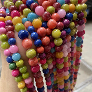 Colorful Natural Round Beads Bracelet Semi Finished Beige Jade Mixed