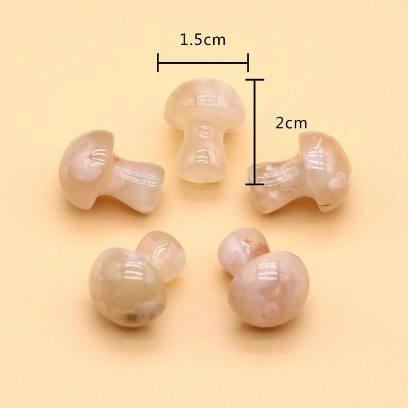 5Pcs Natural Stone Mushroom Beads Sakura Agate Carved Crystal Healing Reiki