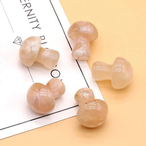 5Pcs Natural Stone Mushroom Beads Sakura Agate Carved Crystal Healing Reiki