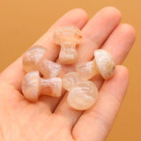 5Pcs Natural Stone Mushroom Beads Sakura Agate Carved Crystal Healing Reiki