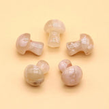 5Pcs Natural Stone Mushroom Beads Sakura Agate Carved Crystal Healing Reiki