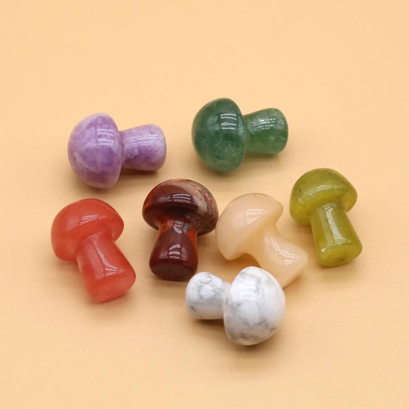 5Pcs Natural Stone Small Mushroom Crystal Agate Healing Reiki Home Decoration