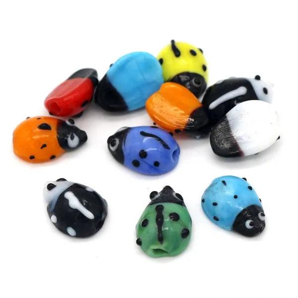 17pcs Mixed Ladybug Lampwork Glass Beads 20x14mm Crafts Animal Beetle Shape