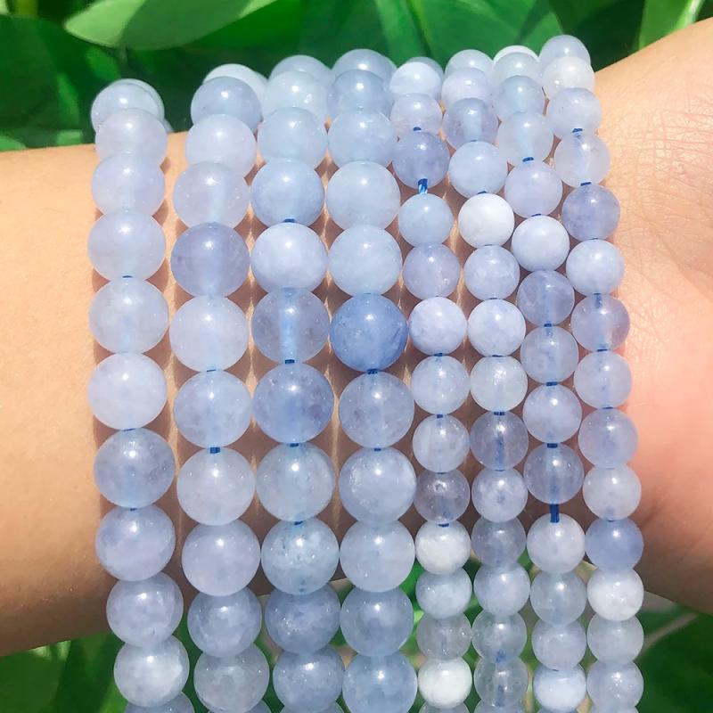 Aquamarines Stone Beads Round Spacer DIY Bracelet Charms 15''