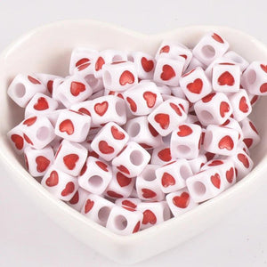 Acrylic Red Heart Cube Pony Beads 7X7mm 200Pcs