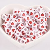 Acrylic Red Heart Cube Pony Beads 7X7mm 200Pcs