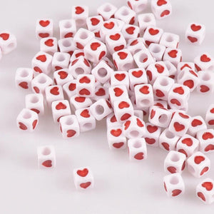 Acrylic Red Heart Cube Pony Beads 7X7mm 200Pcs