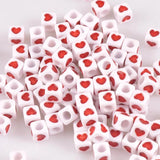Acrylic Red Heart Cube Pony Beads 7X7mm 200Pcs