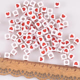 Acrylic Red Heart Cube Pony Beads 7X7mm 200Pcs