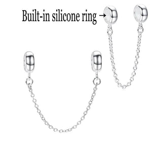 Thai Silver Silicone Ring Safety Chain Charm for DIY Charm Bracelet