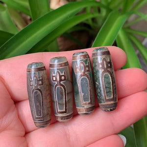 30mm God of Wealth Tibetan Dzi Agates Beads Vintage Buddha Jewelry