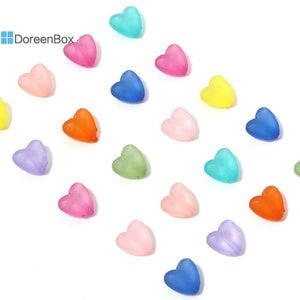 100pc Heart Acrylic Beads Multicolor Transparent Frosted Beads 13mm x 12mm