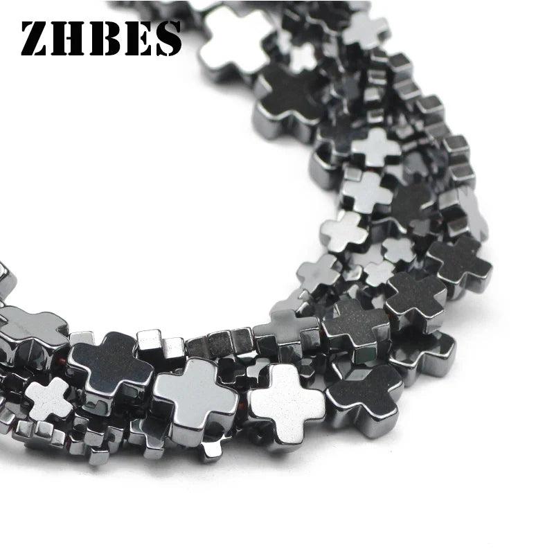 Hematite Stone Jesus Cross Spacers Beads for Jewelry Making