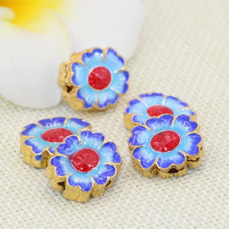 Enamel Cloisonne Flower Spacers Beads for DIY Jewelry 5pcs