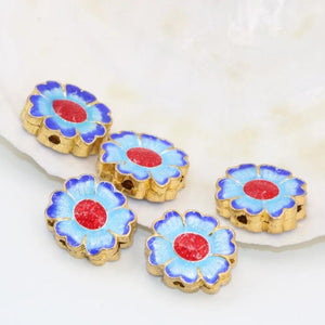 Enamel Cloisonne Flower Spacers Beads for DIY Jewelry 5pcs