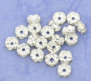 100pcs Silver Plated Rhinestone Spacer Beads 6mm