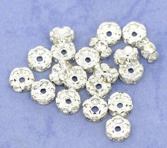 100pcs Silver Plated Rhinestone Spacer Beads 6mm