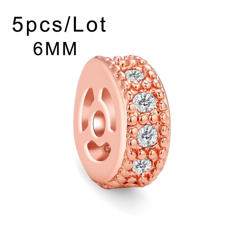 5Pcs 6/7/8mm Brass CZ Wheel Spacer Charms Beads DIY Jewelry Accessories