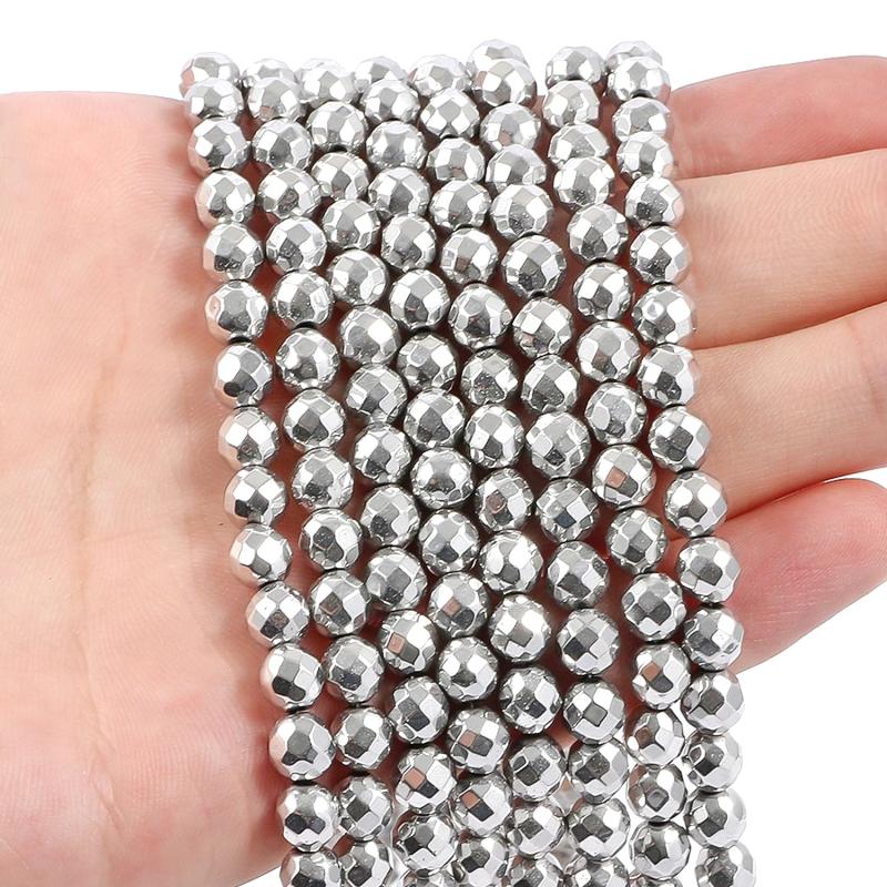 6mm Faceted Plated Hematite Beads for Jewelry Making