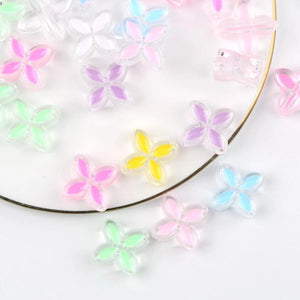 10pcs Oil Dripping Acrylic Beads Four Leaf Petal Shape Straight Hole Beads