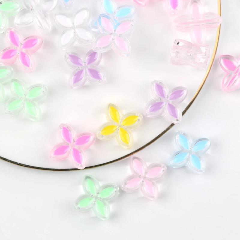 10pcs Oil Dripping Acrylic Beads Four Leaf Petal Shape Straight Hole Beads
