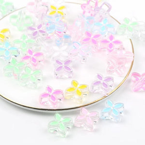 10pcs Oil Dripping Acrylic Beads Four Leaf Petal Shape Straight Hole Beads