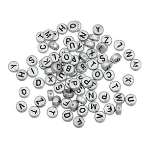 500Pcs Silver Alphabet Letter Acrylic Spacer Beads 7mm