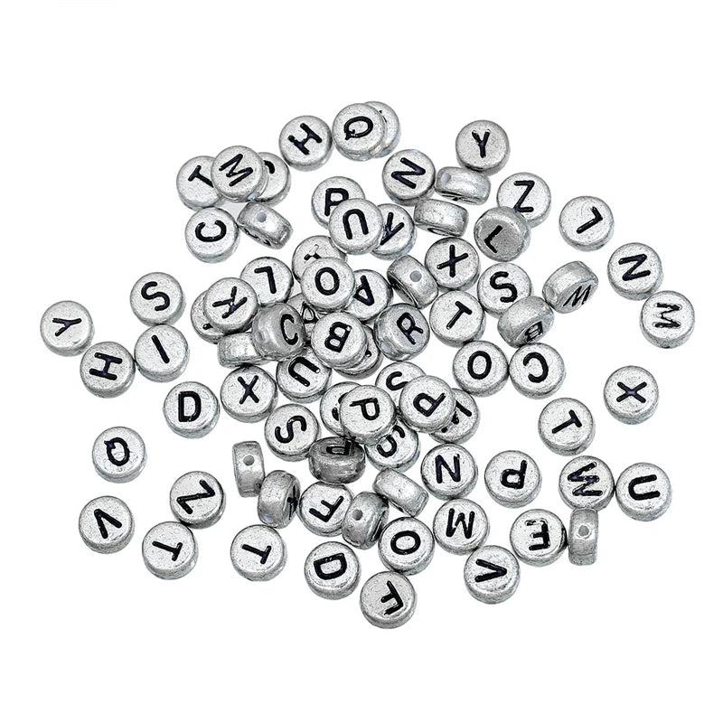 500Pcs Silver Alphabet Letter Acrylic Spacer Beads 7mm