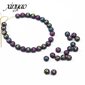 Mixed Letter Acrylic Beads Round Flat Alphabet Digital Cube Loose Spacer Beads