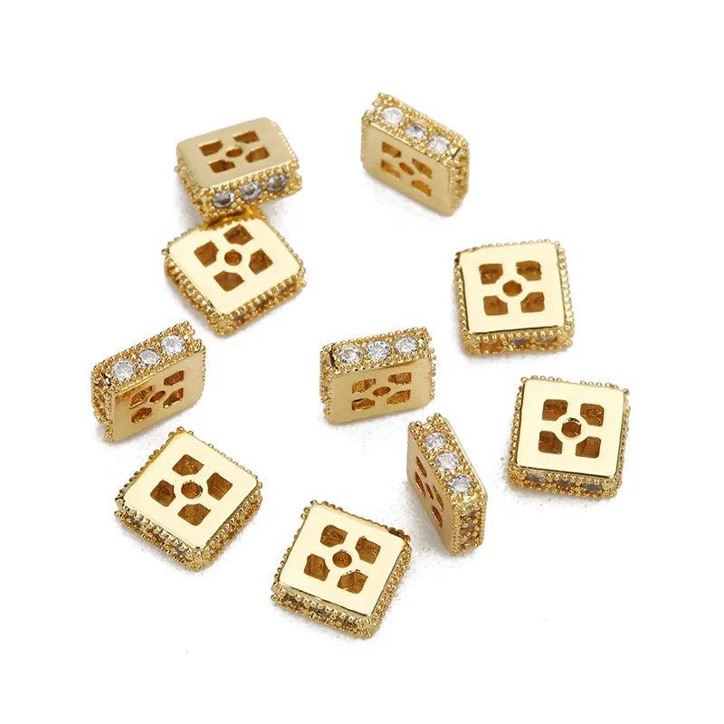 5Pcs/lot Square Spacer Beads 6.5mm CZ Loose Hollow Beads DIY Jewelry Making