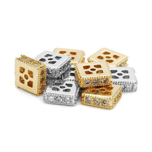 5Pcs/lot Square Spacer Beads 6.5mm CZ Loose Hollow Beads DIY Jewelry Making