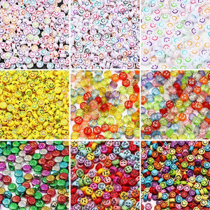 4x7mm Mixed Emotion Acrylic Beads Flat Round Loose Beads