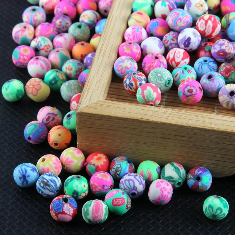 Polymer Clay Flower Pattern Beads Mix Colors for DIY Jewelry Making