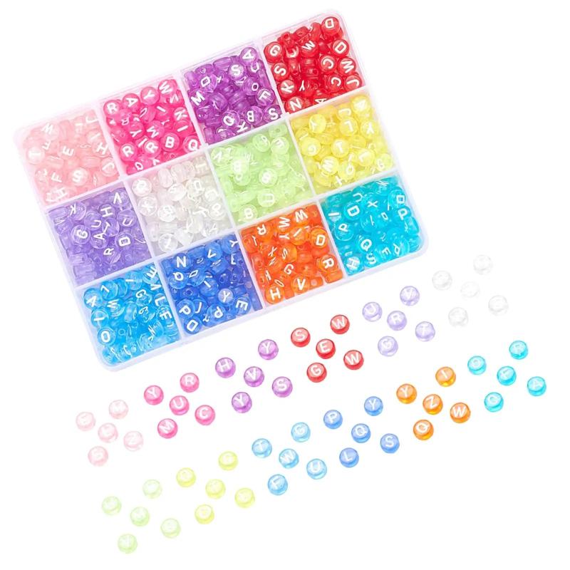 600Pcs Round Acrylic Letter Beads Mixed 12Colors for DIY Key Chains