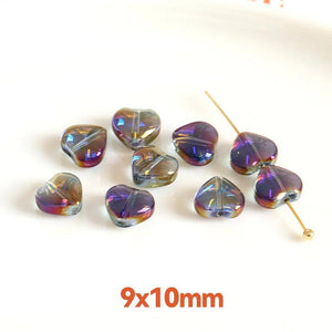 30pcs Bright Love Heart Glass Beads Straight Hole DIY Beaded Necklace Bracelet