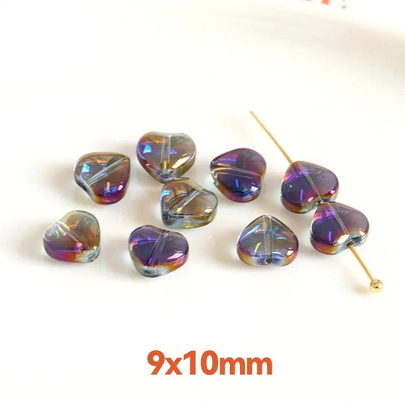 30pcs Bright Love Heart Glass Beads Straight Hole DIY Beaded Necklace Bracelet