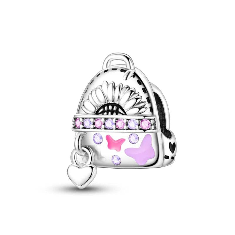 Pink Series Sunflower Girl Knapsack Charm for Jewelry Making