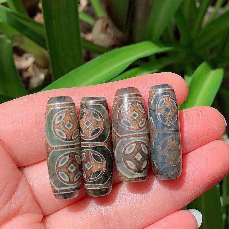 30mm Ancient Coin Tibetan Dzi Agate Beads Vintage Grey Green Stone Beads