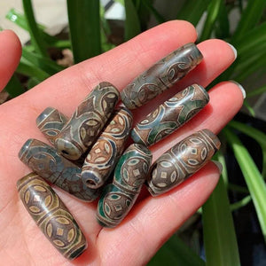 30mm Ancient Coin Tibetan Dzi Agate Beads Vintage Grey Green Stone Beads