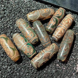 30mm Ancient Coin Tibetan Dzi Agate Beads Vintage Grey Green Stone Beads