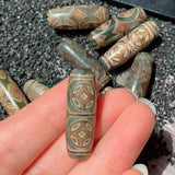 30mm Ancient Coin Tibetan Dzi Agate Beads Vintage Grey Green Stone Beads