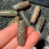 30mm Ancient Coin Tibetan Dzi Agate Beads Vintage Grey Green Stone Beads