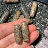 30mm Ancient Coin Tibetan Dzi Agate Beads Vintage Grey Green Stone Beads