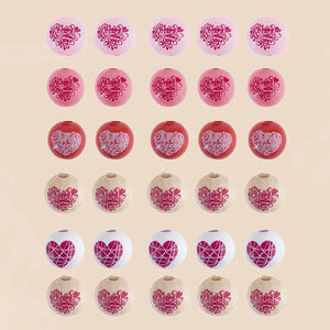 35Pcs 15mm Mixed-color Love Print Wood Beads DIY Jewelry Spacer Bracelet