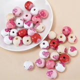 35Pcs 15mm Mixed-color Love Print Wood Beads DIY Jewelry Spacer Bracelet