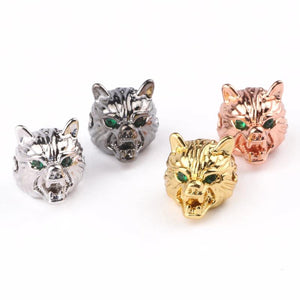 Green CZ Wolf Head Beads for DIY Jewelry Making