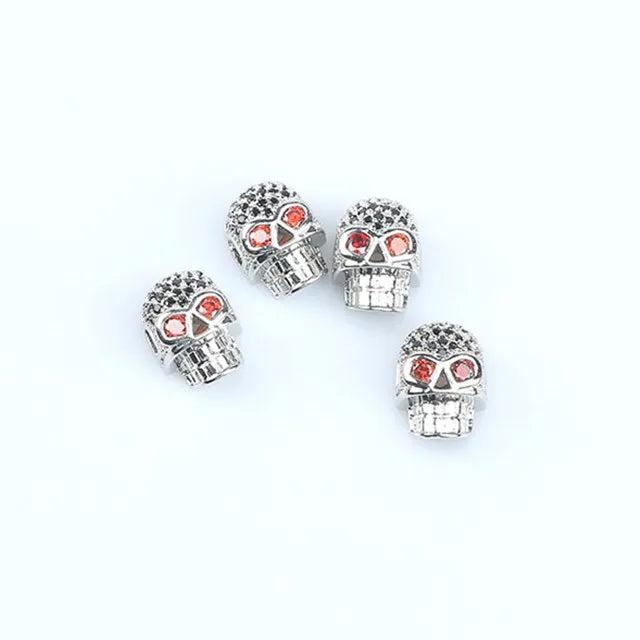 CZ Skull Head Beads for DIY Jewelry Making Copper Spacer Beads 3pcs/lot
