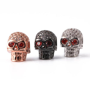 CZ Skull Head Beads for DIY Jewelry Making Copper Spacer Beads 3pcs/lot