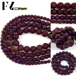 Natural Purple Druzy Agate Beads 6/8/10/12mm Round