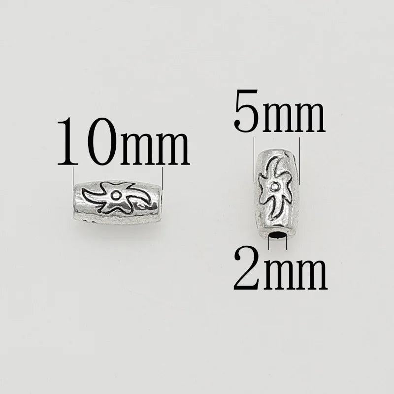 50pcs Antique Silver Long Tube Beads Charms Jewelry Metal DIY Bracelets Decor